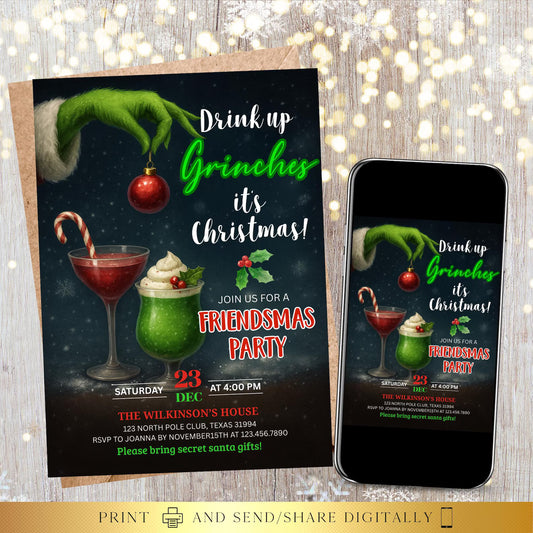 Christmas Drinks Party Invite |  Festive Funny Invitation | Digital and Printable