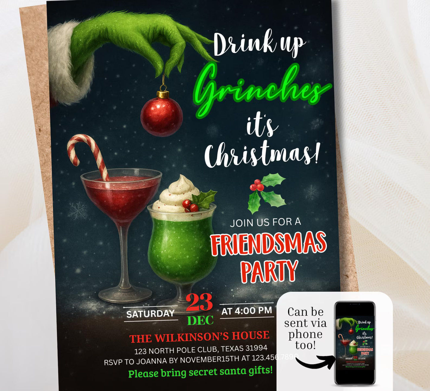 Christmas Drinks Party Invite |  Festive Funny Invitation | Digital and Printable