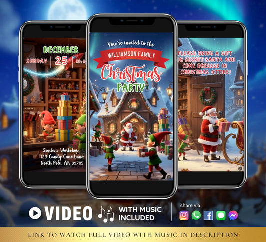 Santa's Elf Workshop Christmas Party Video Invite