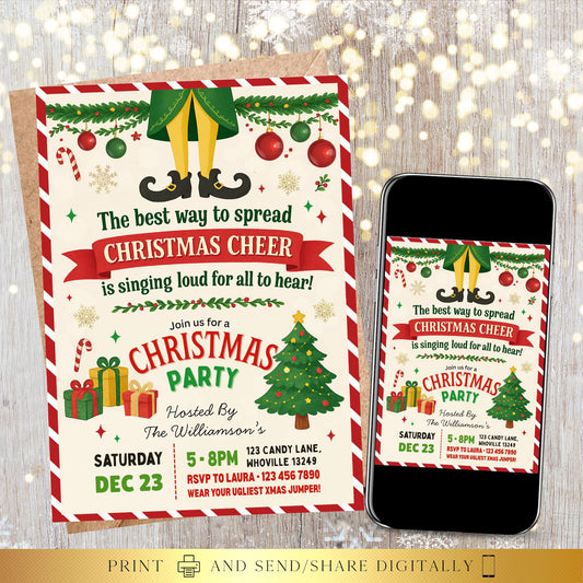 Editable Elf Christmas Party Invite |  Birthday Party Invitation | Digital and Printable