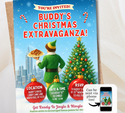 Editable Elf Christmas Party Invite |  Birthday Party Invitation | Digital and Printable