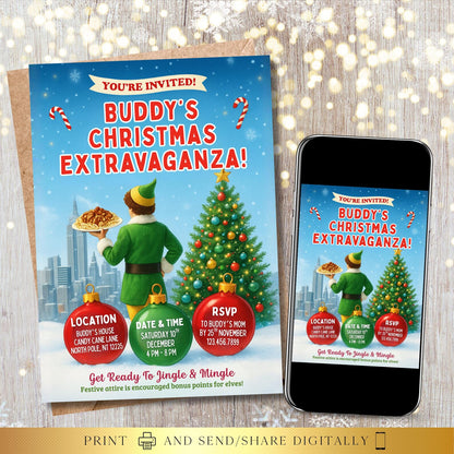Editable Elf Christmas Party Invite |  Birthday Party Invitation | Digital and Printable