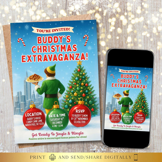 Editable Elf Christmas Party Invite |  Birthday Party Invitation | Digital and Printable