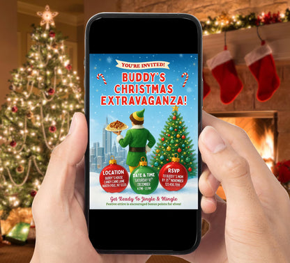 Editable Elf Christmas Party Invite |  Birthday Party Invitation | Digital and Printable