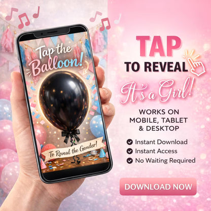 Interactive Gender Reveal Balloon Game | Tap to Reveal Baby Girl | Digital Download