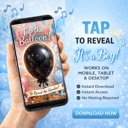 Interactive Gender Reveal Balloon Game | Tap to Reveal Baby Boy | Digital Download