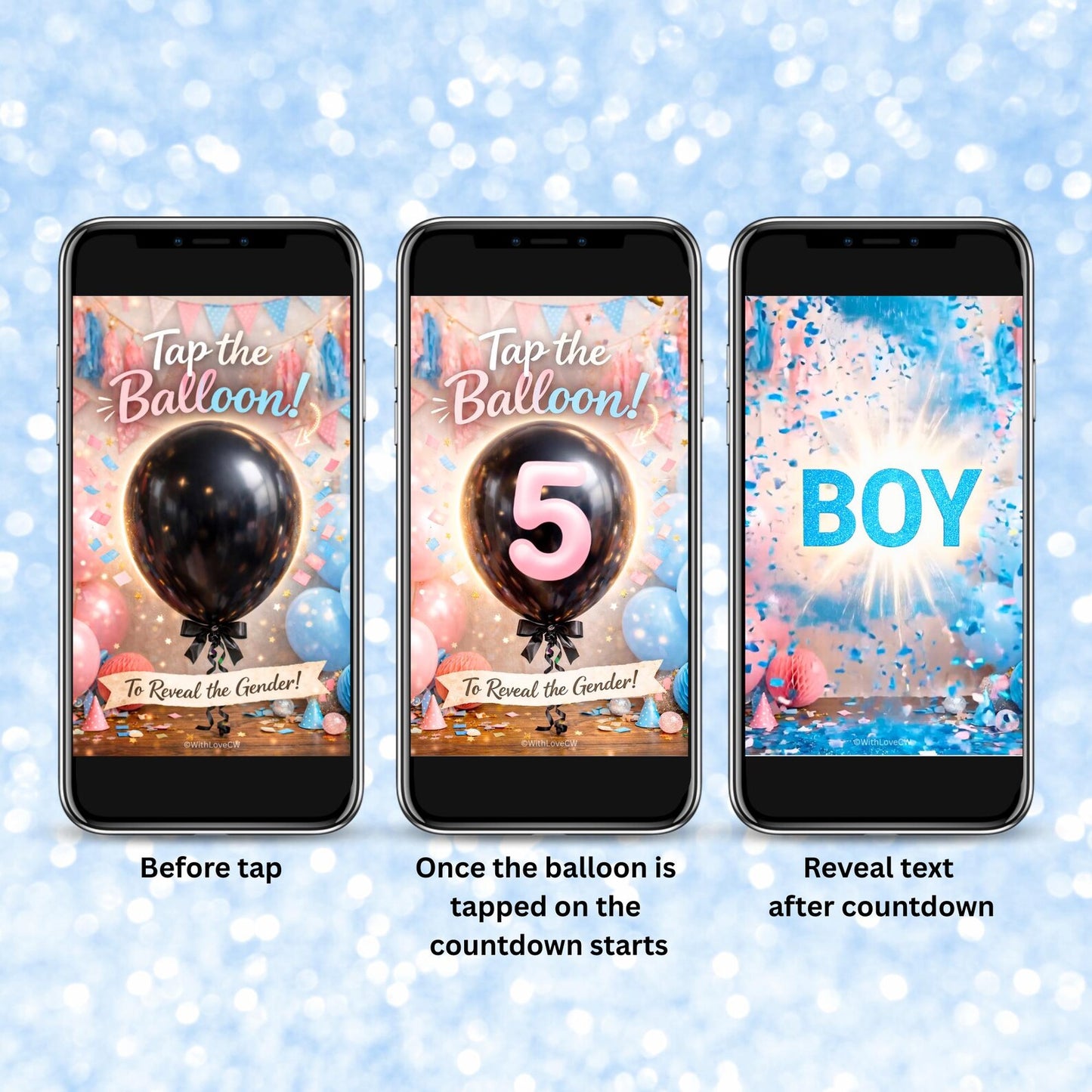 Interactive Gender Reveal Balloon Game | Tap to Reveal Baby Boy | Digital Download
