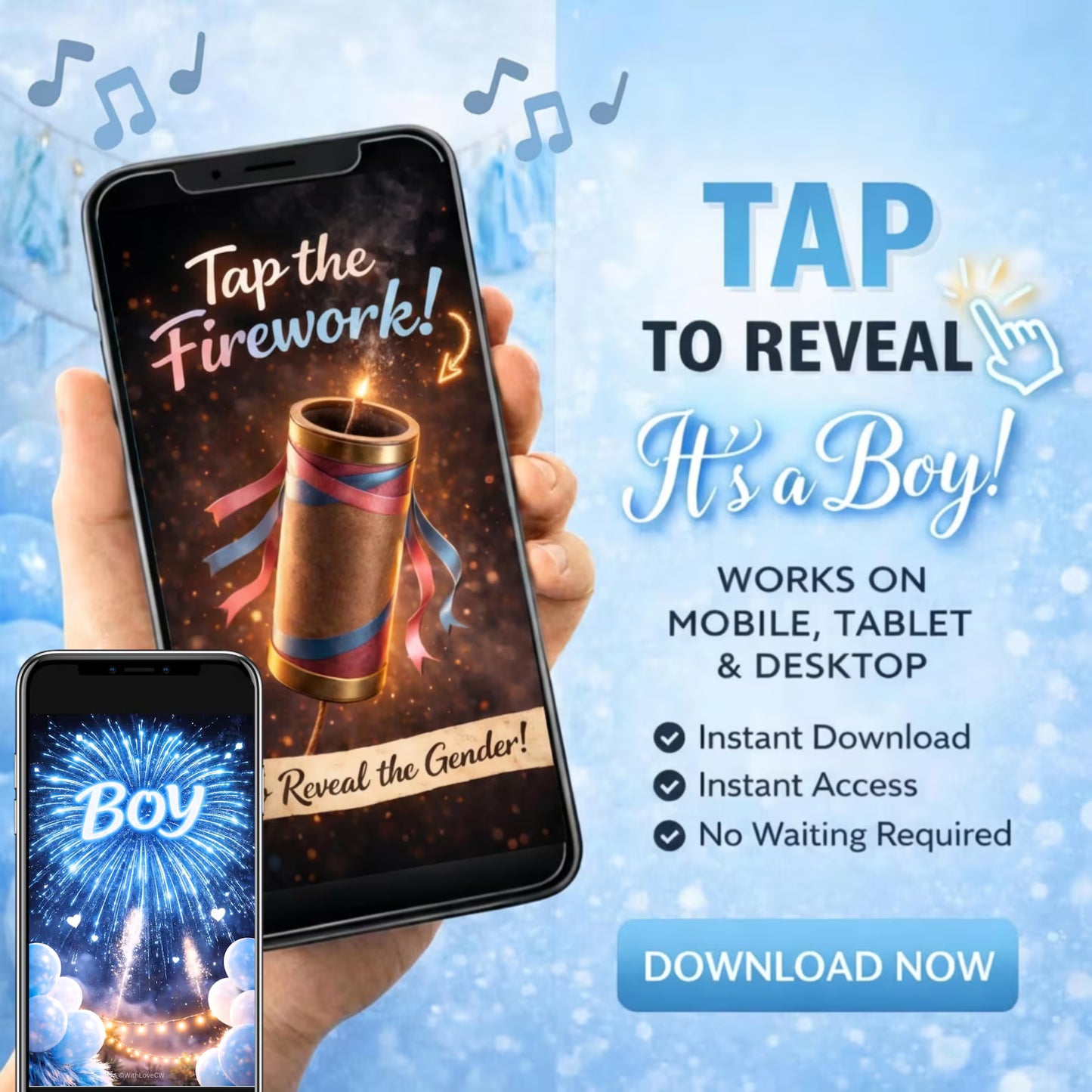 Interactive Gender Reveal Game | Tap to Reveal Baby Boy | Digital Download