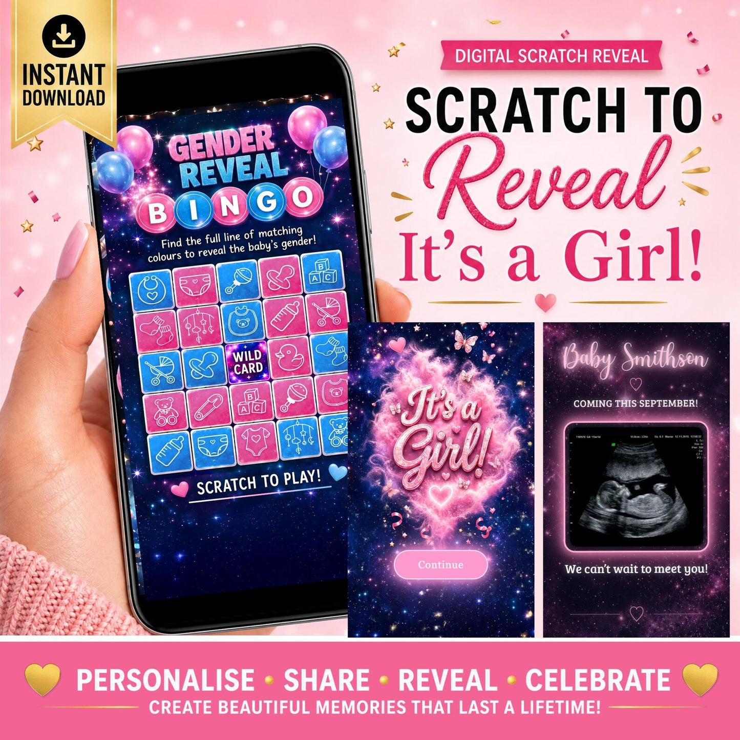 Gender Reveal Bingo Game | Interactive Digital Scratch Reveal | Personalised Baby Gender Reveal | Custom Virtual Scratch Card