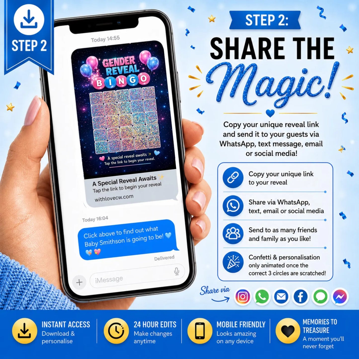 Gender Reveal Bingo Game | Interactive Digital Scratch Reveal | Personalised Baby Gender Reveal | Custom Virtual Scratch Card