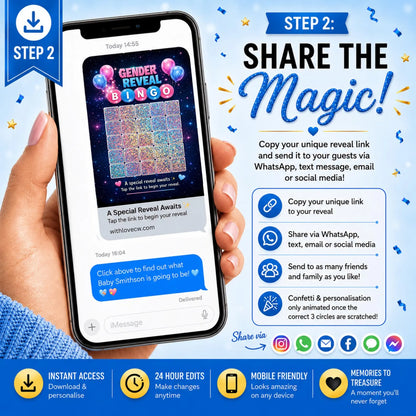 Gender Reveal Bingo Game | Interactive Digital Scratch Reveal | Personalised Baby Gender Reveal | Custom Virtual Scratch Card