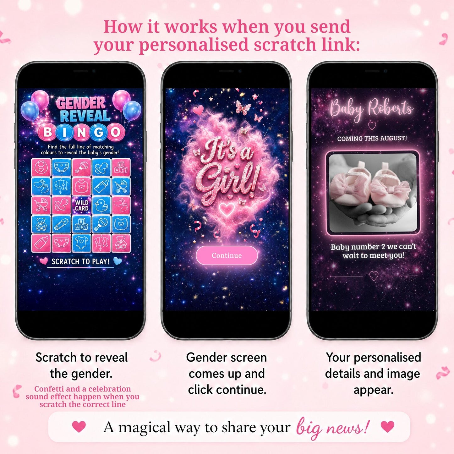 Gender Reveal Bingo Game | Interactive Digital Scratch Reveal | Personalised Baby Gender Reveal | Custom Virtual Scratch Card