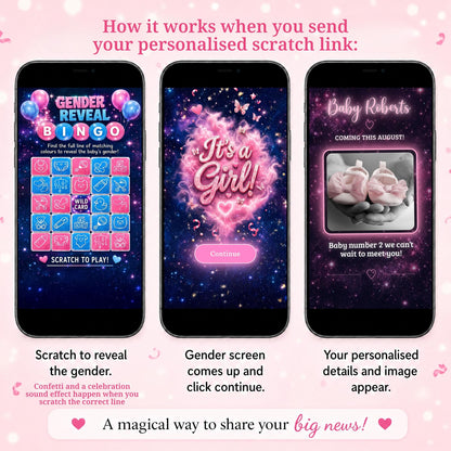 Gender Reveal Bingo Game | Interactive Digital Scratch Reveal | Personalised Baby Gender Reveal | Custom Virtual Scratch Card