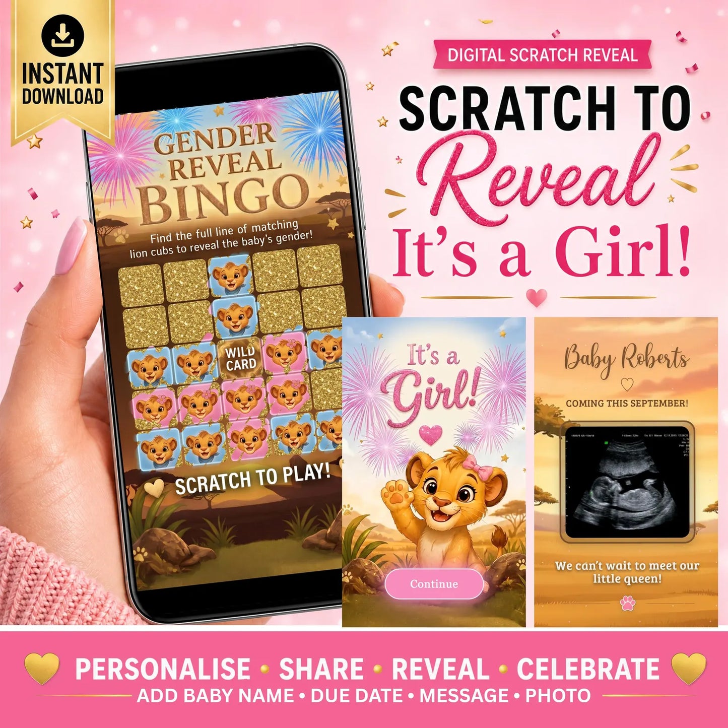 Gender Reveal Bingo Game | Interactive Digital Scratch Reveal | Personalised Baby Gender Reveal | Custom Virtual Scratch Card