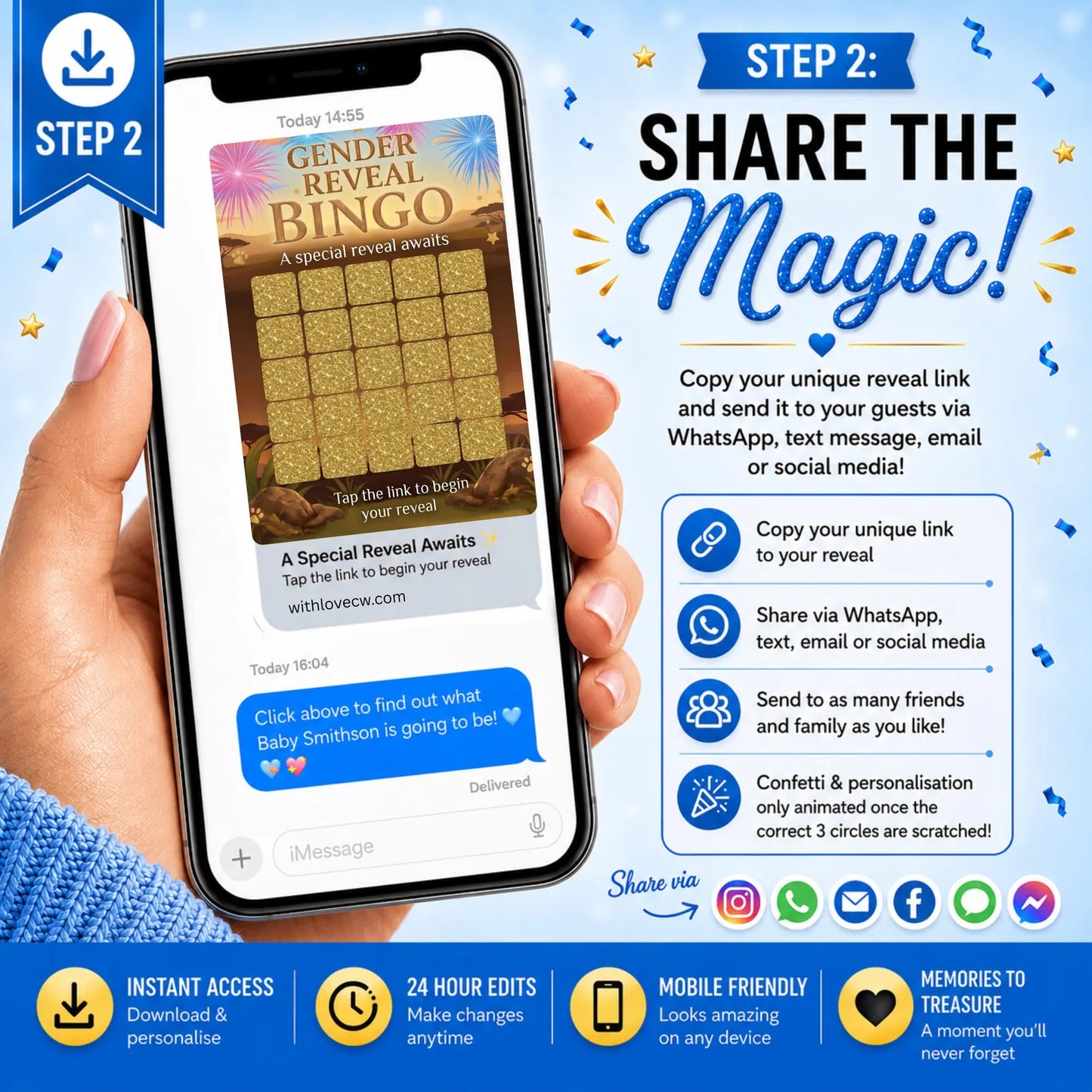 Gender Reveal Bingo Game | Interactive Digital Scratch Reveal | Personalised Baby Gender Reveal | Custom Virtual Scratch Card