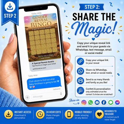 Gender Reveal Bingo Game | Interactive Digital Scratch Reveal | Personalised Baby Gender Reveal | Custom Virtual Scratch Card
