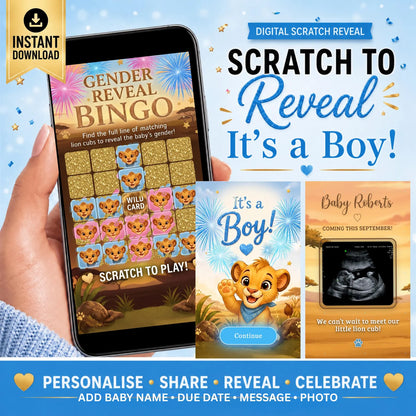 Gender Reveal Bingo Game | Interactive Digital Scratch Reveal | Personalised Baby Gender Reveal | Custom Virtual Scratch Card