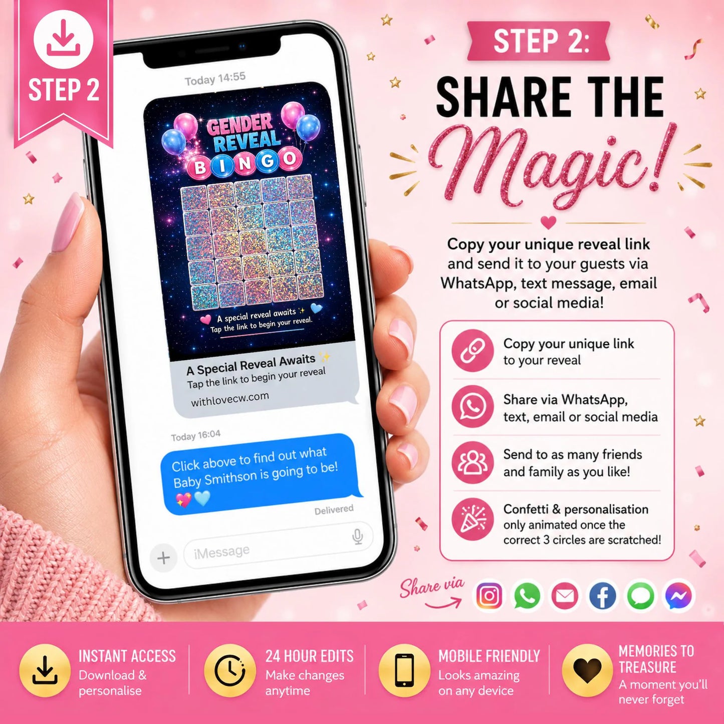 Gender Reveal Bingo Game | Interactive Digital Scratch Reveal | Personalised Baby Gender Reveal | Custom Virtual Scratch Card