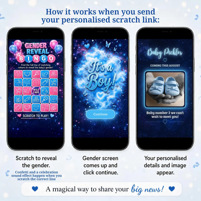 Gender Reveal Bingo Game | Interactive Digital Scratch Reveal | Personalised Baby Gender Reveal | Custom Virtual Scratch Card