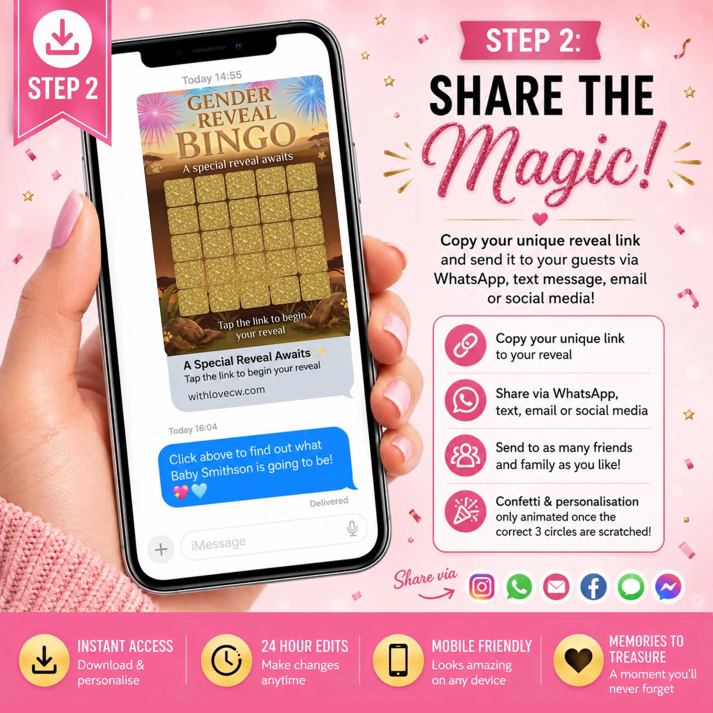 Gender Reveal Bingo Game | Interactive Digital Scratch Reveal | Personalised Baby Gender Reveal | Custom Virtual Scratch Card