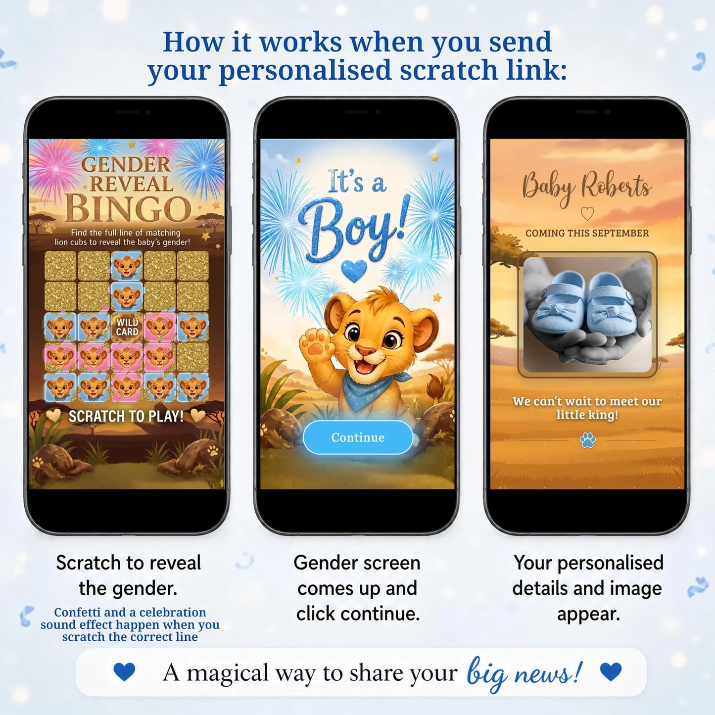 Gender Reveal Bingo Game | Interactive Digital Scratch Reveal | Personalised Baby Gender Reveal | Custom Virtual Scratch Card