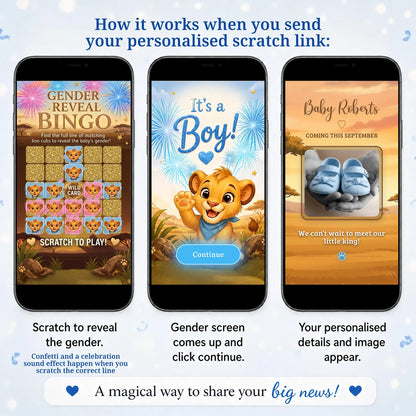Gender Reveal Bingo Game | Interactive Digital Scratch Reveal | Personalised Baby Gender Reveal | Custom Virtual Scratch Card