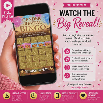 Gender Reveal Bingo Game | Interactive Digital Scratch Reveal | Personalised Baby Gender Reveal | Custom Virtual Scratch Card