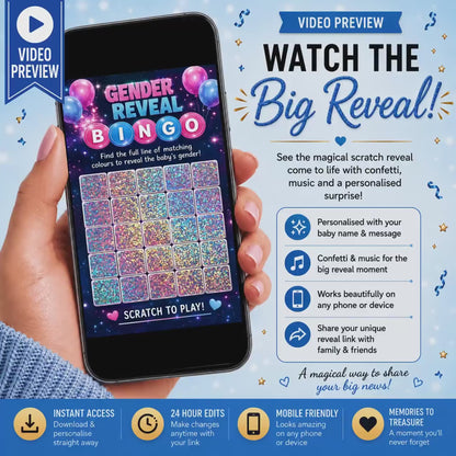 Gender Reveal Bingo Game | Interactive Digital Scratch Reveal | Personalised Baby Gender Reveal | Custom Virtual Scratch Card