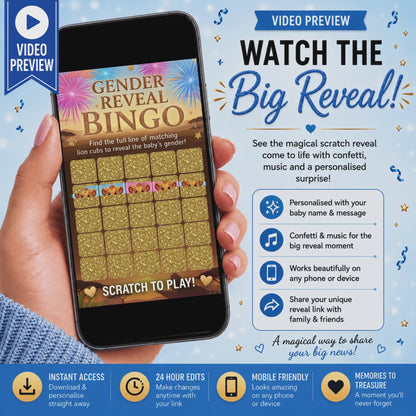 Gender Reveal Bingo Game | Interactive Digital Scratch Reveal | Personalised Baby Gender Reveal | Custom Virtual Scratch Card