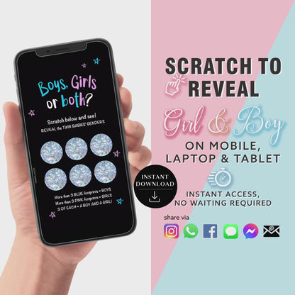 TWIN BOY & GIRL Baby Gender Reveal Scratch Card
