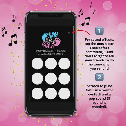 GIRL Animated Baby Gender Reveal Scratch Card With Sound