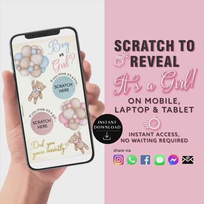 GIRL Baby Gender Reveal Scratch Card