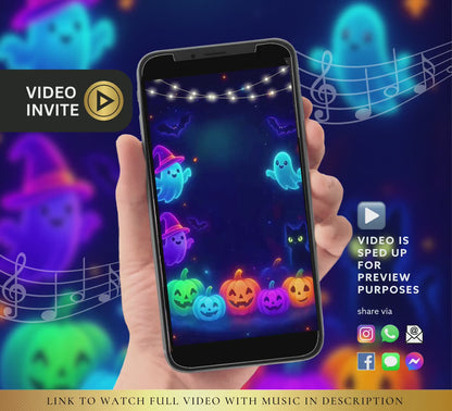 Editable Glow In The Dark Halloween Party Video Invitation