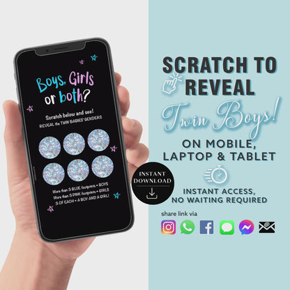 TWIN BOYS Baby Gender Reveal Scratch Card