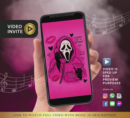 Scary Mask Pink Ghost Halloween Party Video Invitation